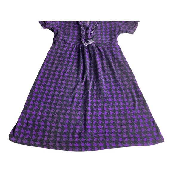 Speechless Girls A-Line Dress Purple Black Houndstooth Ruffled Collar Size 8 - Picture 13 of 15